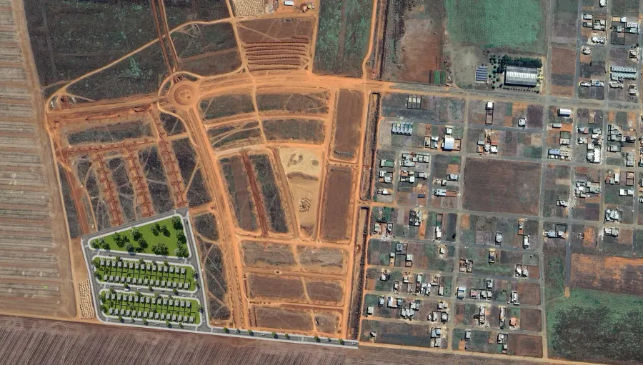 Implantação do empreendimento sobre a imagem de satélite de Campo Novo do Parecis